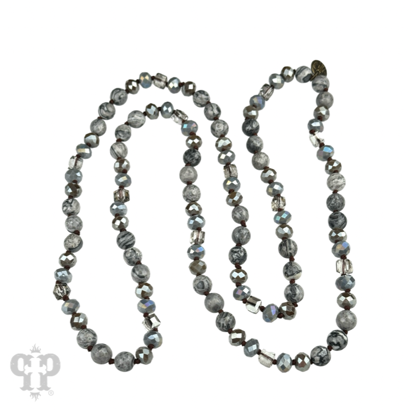 Pink Panache Gray mixed bead knotted layering necklace