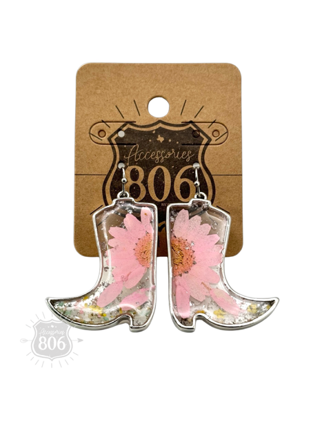 Accessories 806 Pressed flower western boot earring