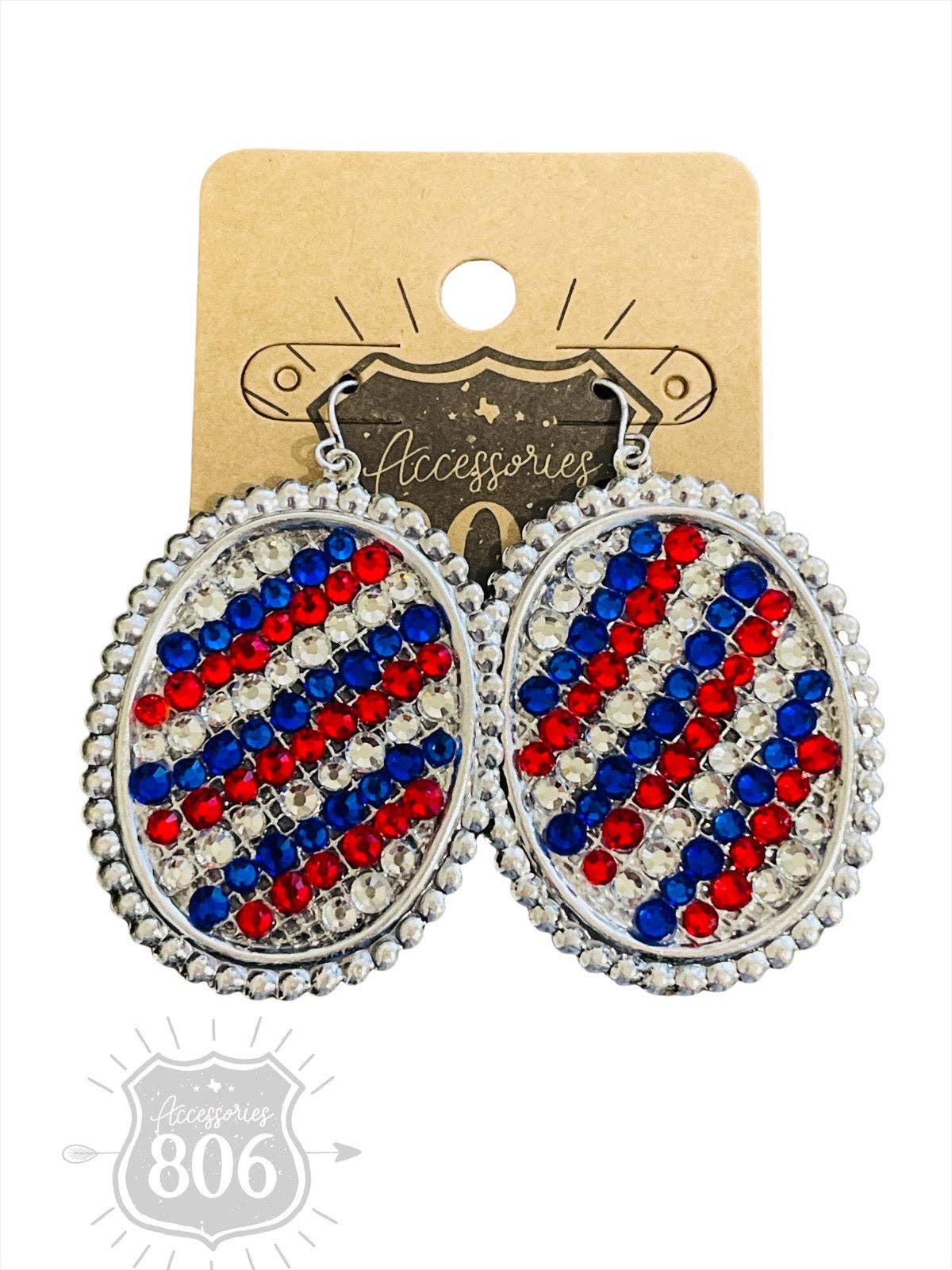Accessories 806 Patriotic rhinestone oval earring