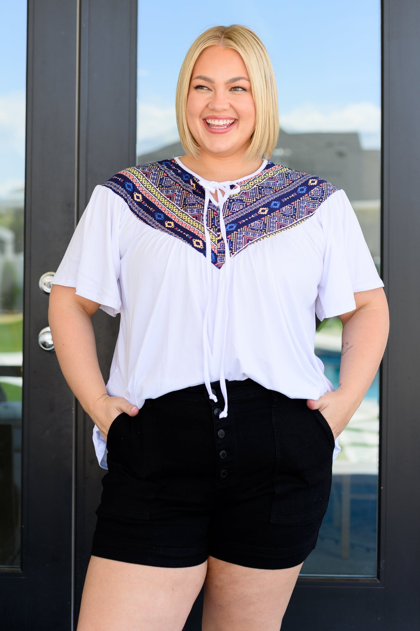 Haptics Casually Boho Keyhole Neckline Top