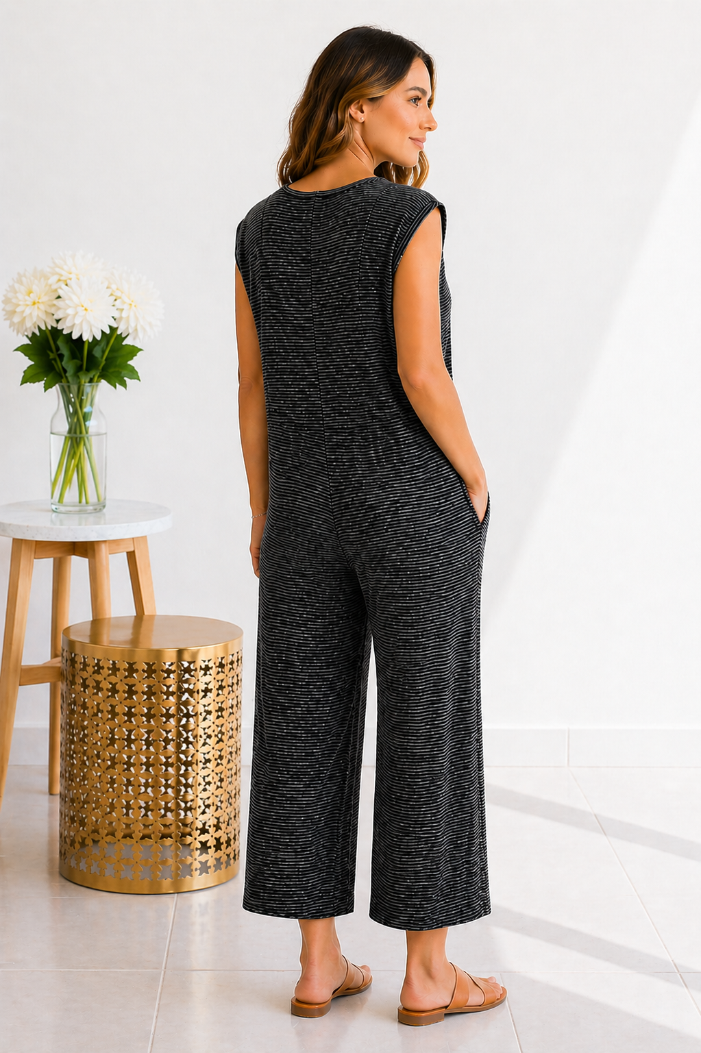 Very J Easy Days Striped Jumpsuit