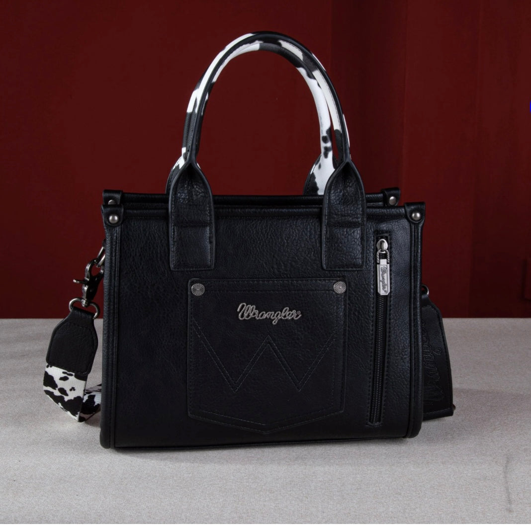 Wrangler Cow Print Concealed Carry Tote/Crossbody - Black