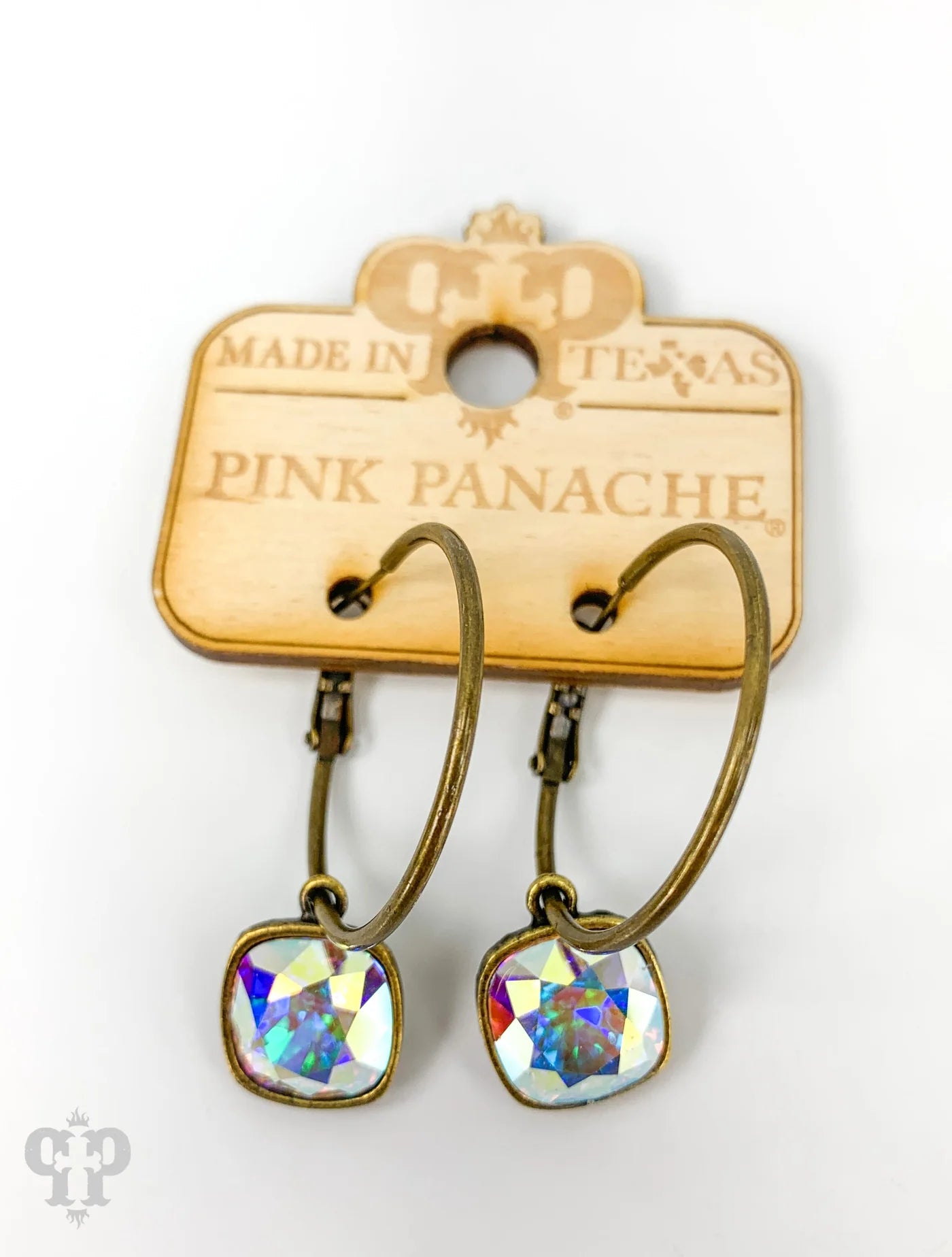 Pink Panache Square Crystal Hoop Earring AB/Bronze