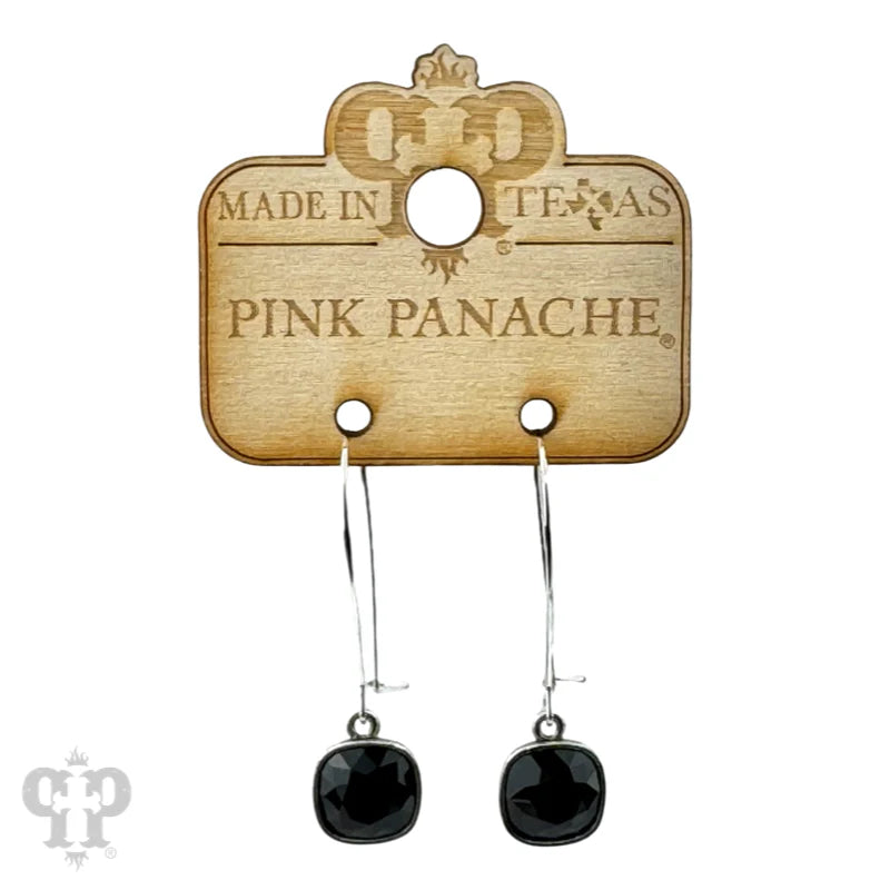 Pink Panache square crystal kidney wire earring Black/Silver