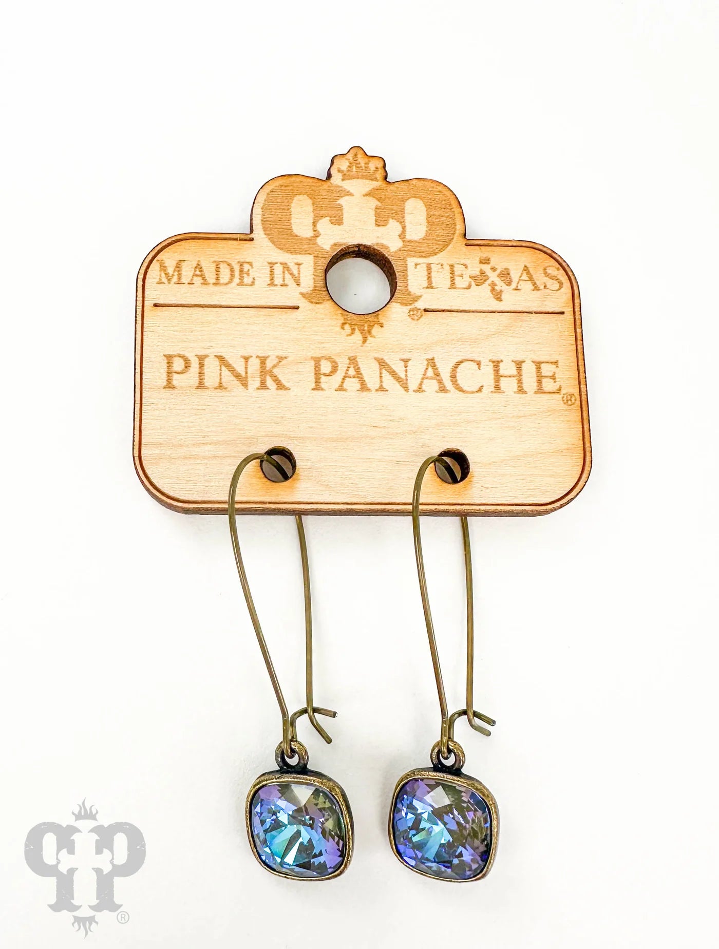 Pink Panache square crystal kidney wire earring Gray/Bronze