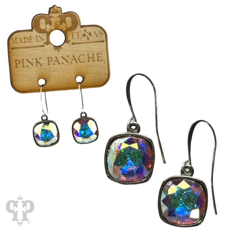 Pink Panache Austrian square crystal hook earring-AB/Bronze