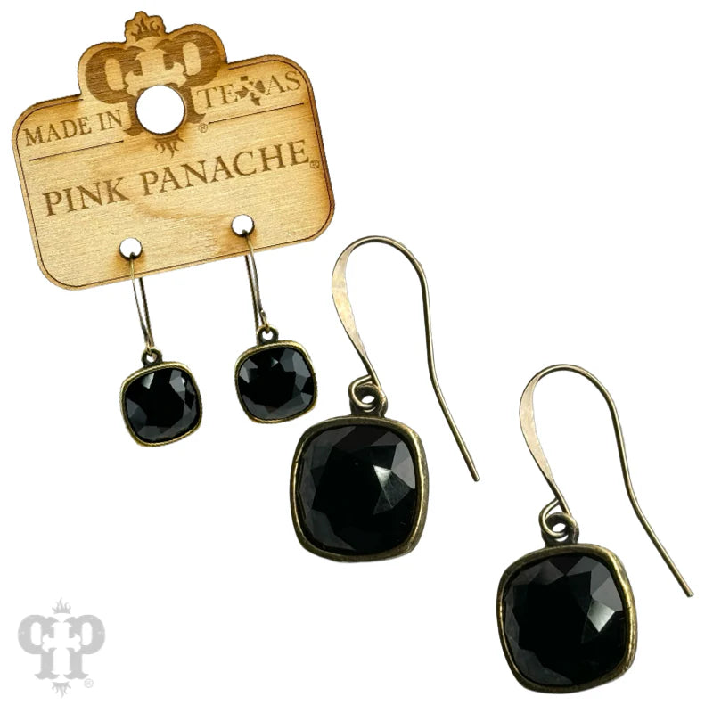 Pink Panache Austrian square crystal hook earring Black/Bronze