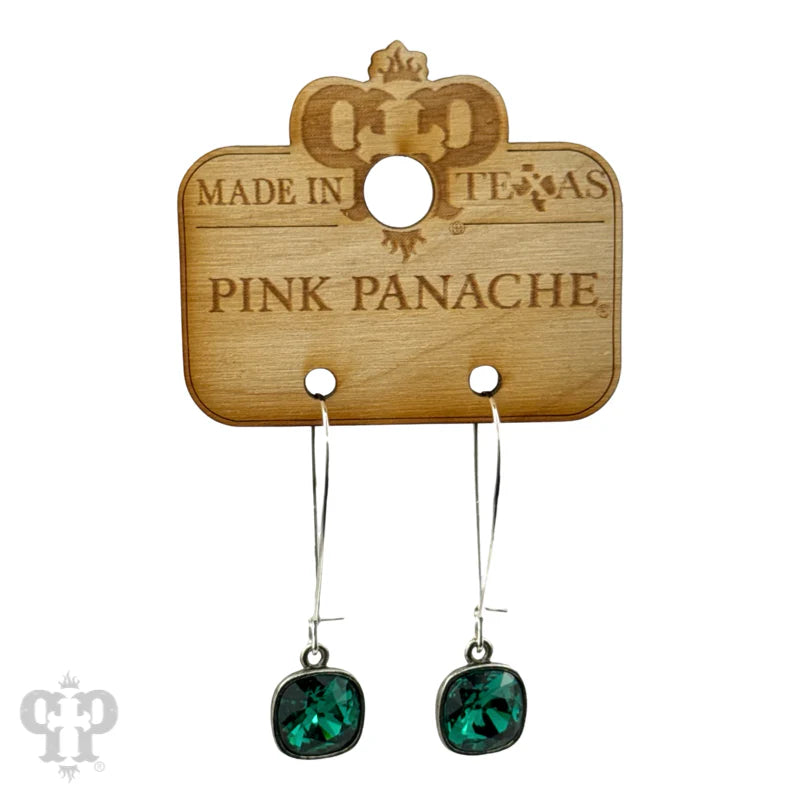 Pink Panache Austrian square crystal kidney wire earring Emerald/Silver