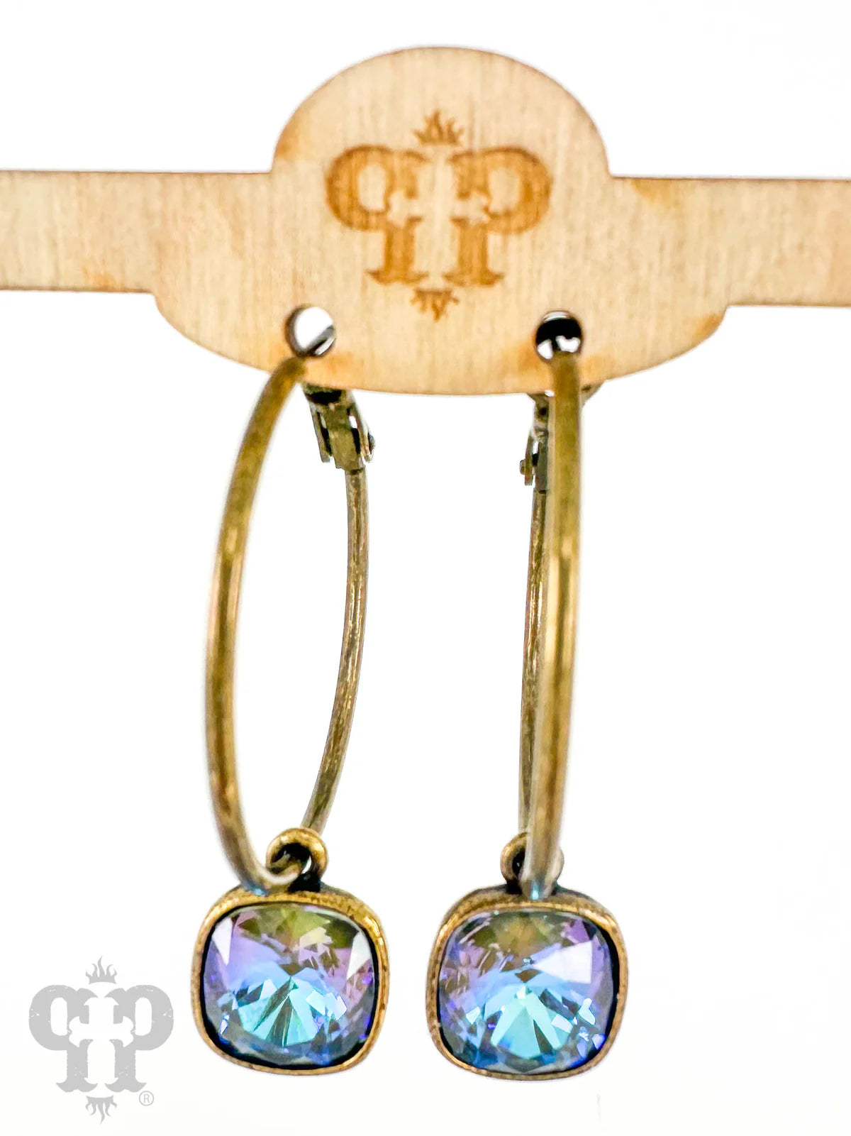 Pink Panache Austrian square crystal hoop earring Gray/Bronze