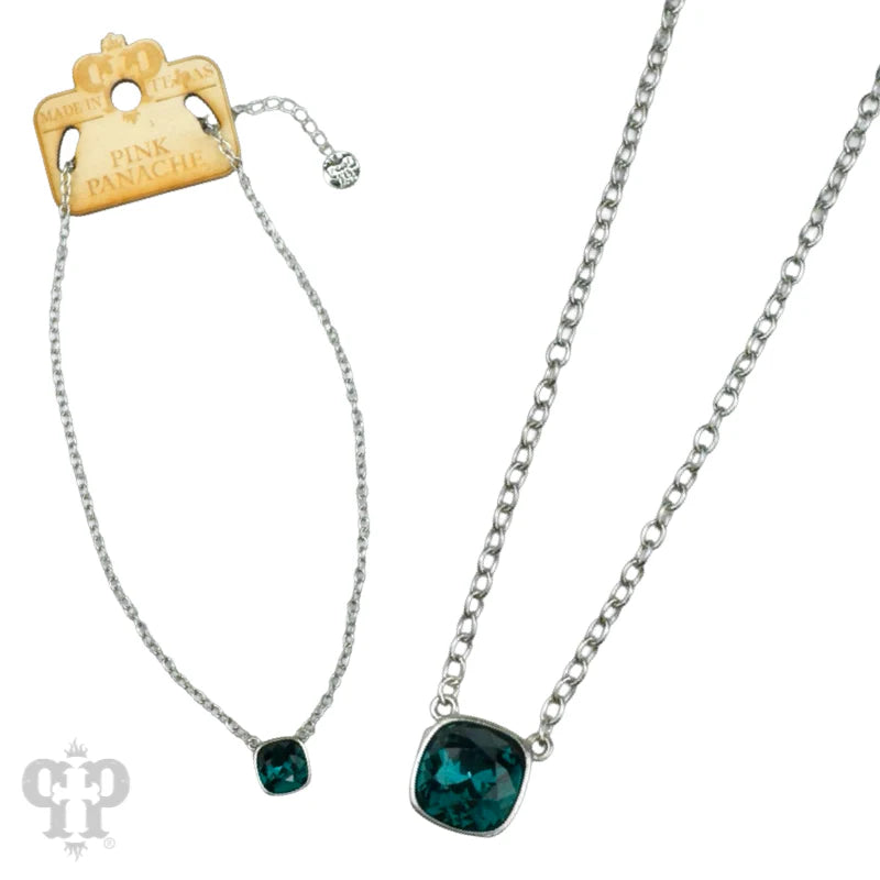 Pink Panache Austrian crystal square crystal chain necklace Emerald/Silver