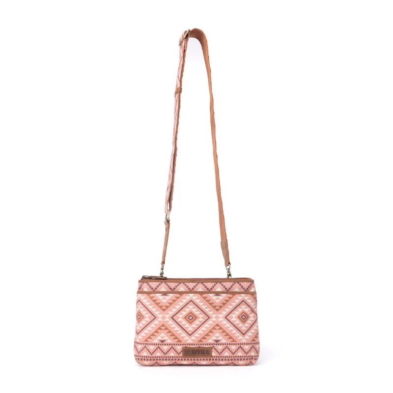 MYRA Tribal Hollow Cotton & Leather Crossbody Bag in Terra Cider