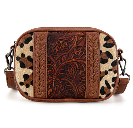 Montana West Leopard Print Tooled Collection Crossbody - Brown