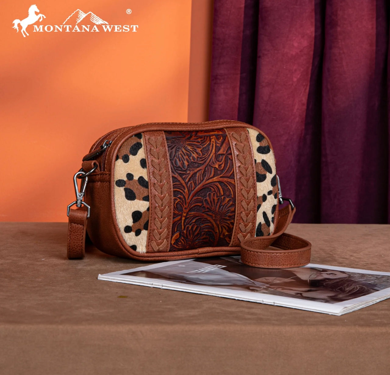 Montana West Leopard Print Tooled Collection Crossbody - Brown