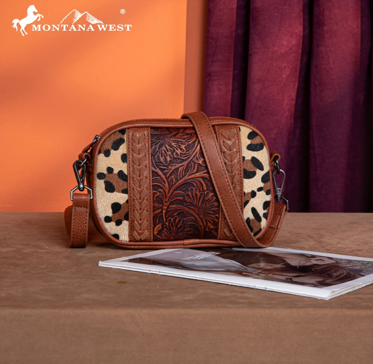 Montana West Leopard Print Tooled Collection Crossbody - Brown