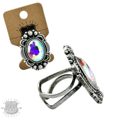Accessories 806 Western silver and iridescent statement ring