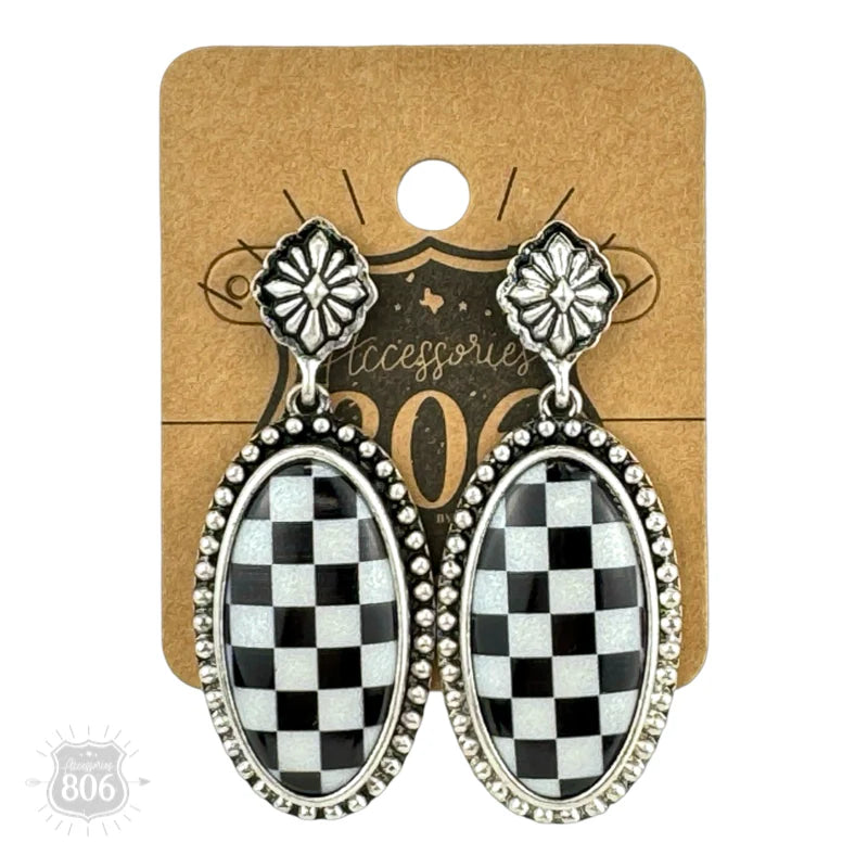 Accessories 806 Checkerboard print oval earrings