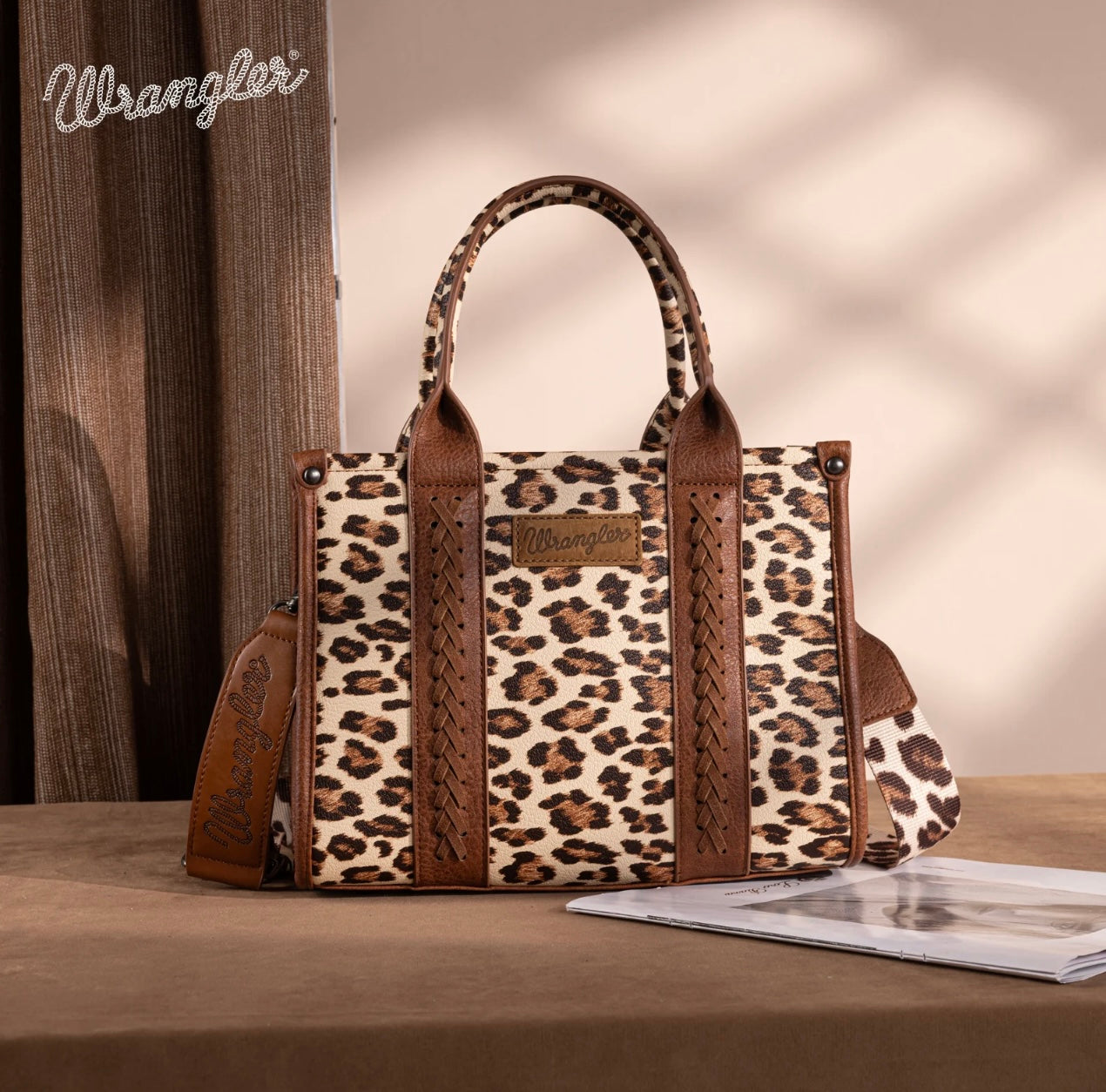 Wrangler Leopard Print Concealed Brown Tote