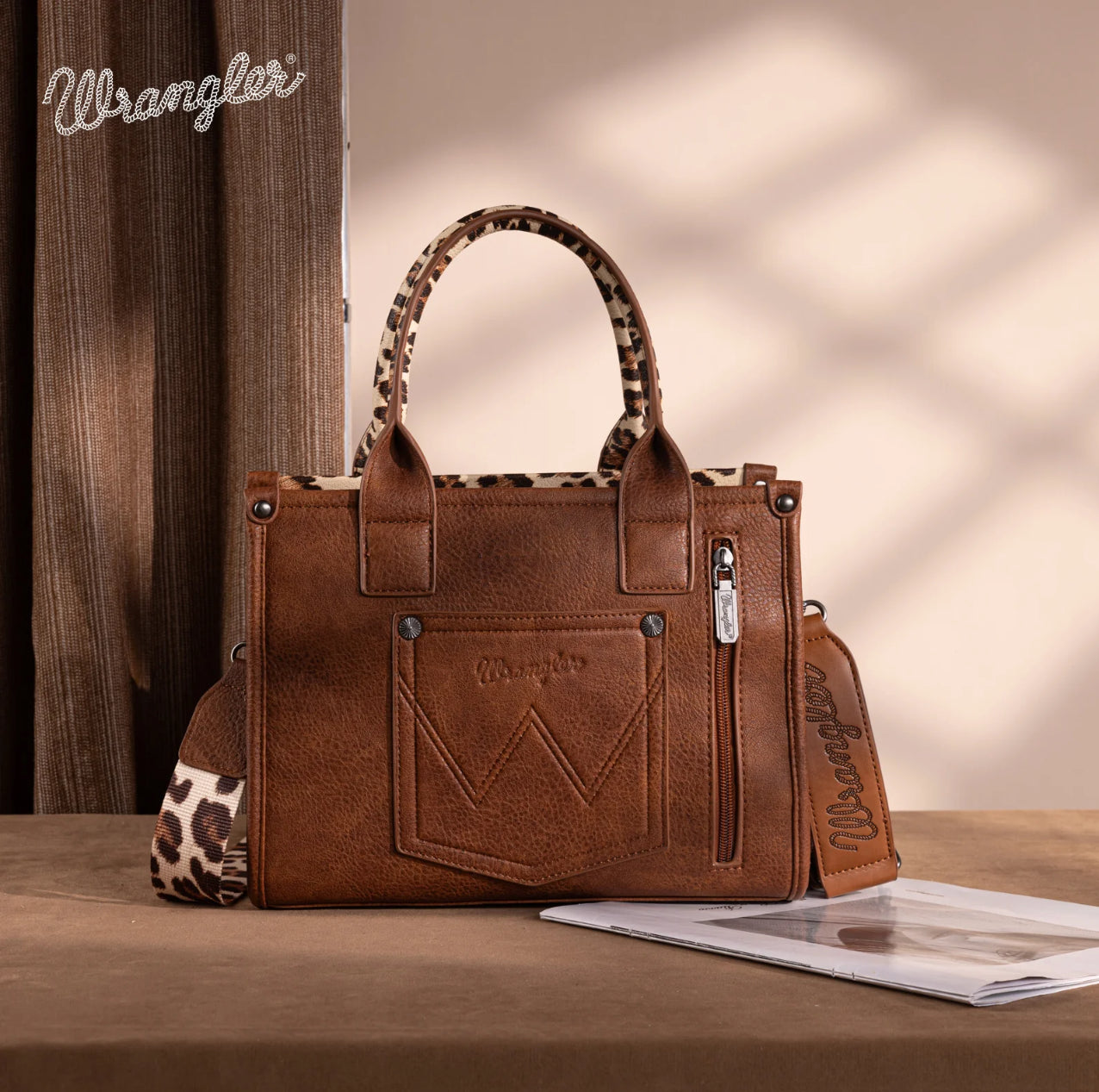 Wrangler Leopard Print Concealed Brown Tote