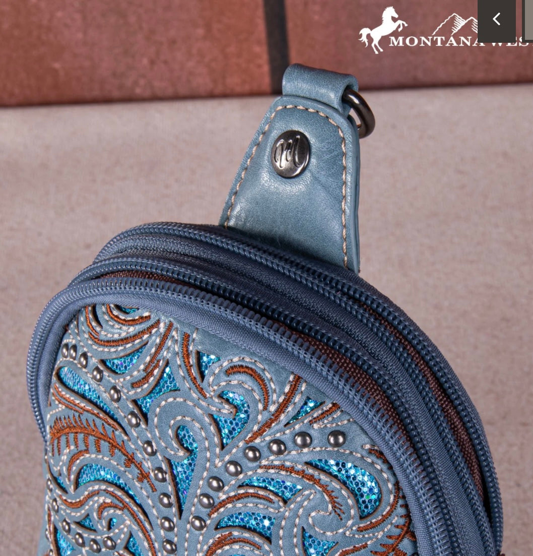 Montana West Embroidered Feather Cut-Out Floral Sling Bag-Jean