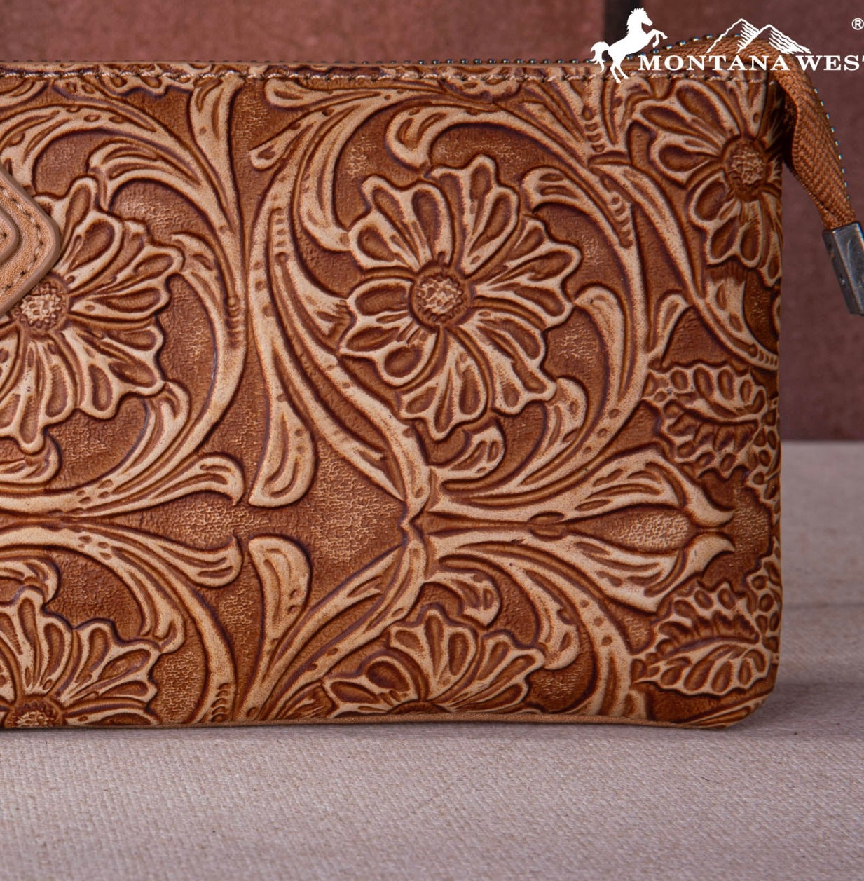 Montana West Floral Tooled Ring Handle Wristlet