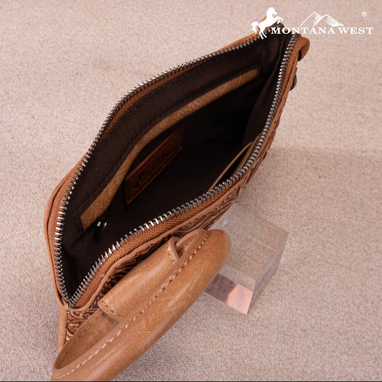 Montana West Floral Tooled Ring Handle Wristlet