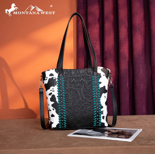 Montana West Tooled Collection Concealed Carry Tote/Crossbody - Black