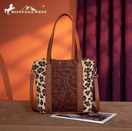 Montana West Tooled Collection Concealed Carry Tote/Crossbody - Leopard
