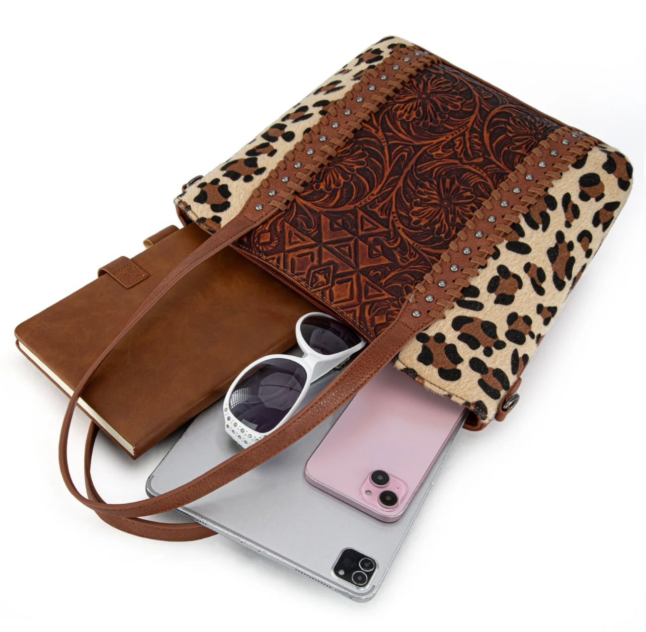 Montana West Tooled Collection Concealed Carry Tote/Crossbody - Leopard