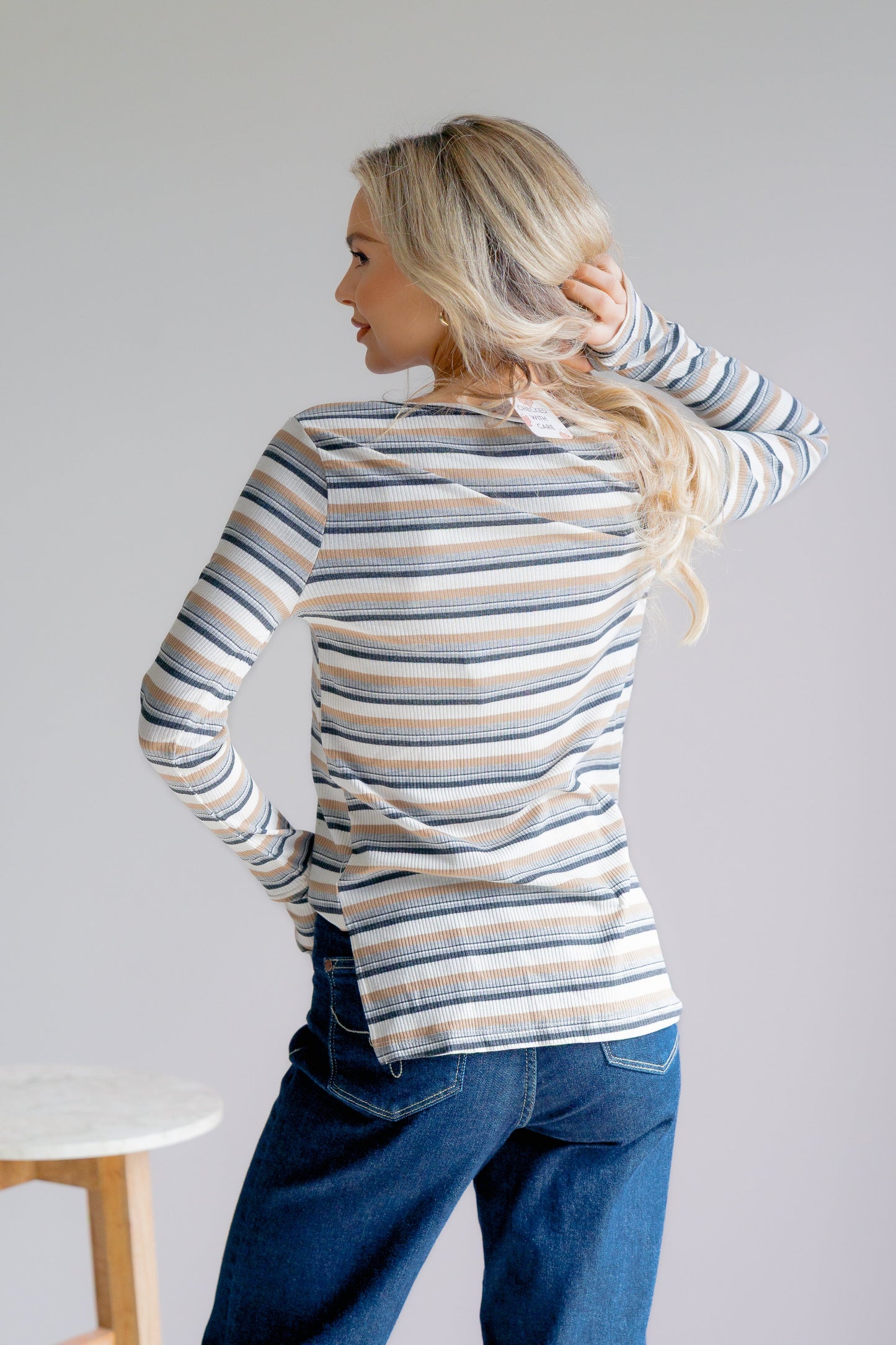 White Birch Sundown Chic Stripes Thumbhole Top