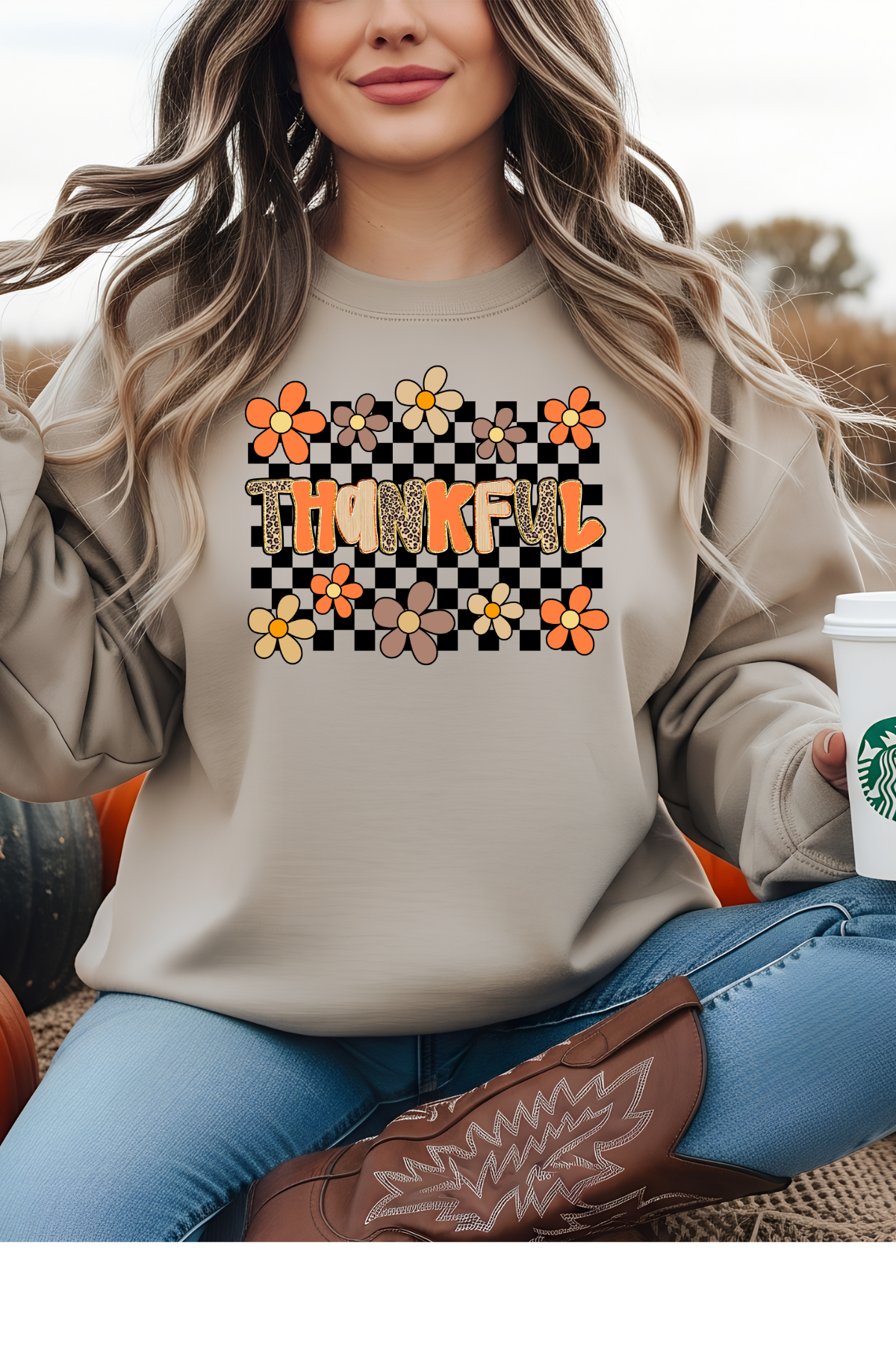 Love Checkered Thankful Sweatshirt