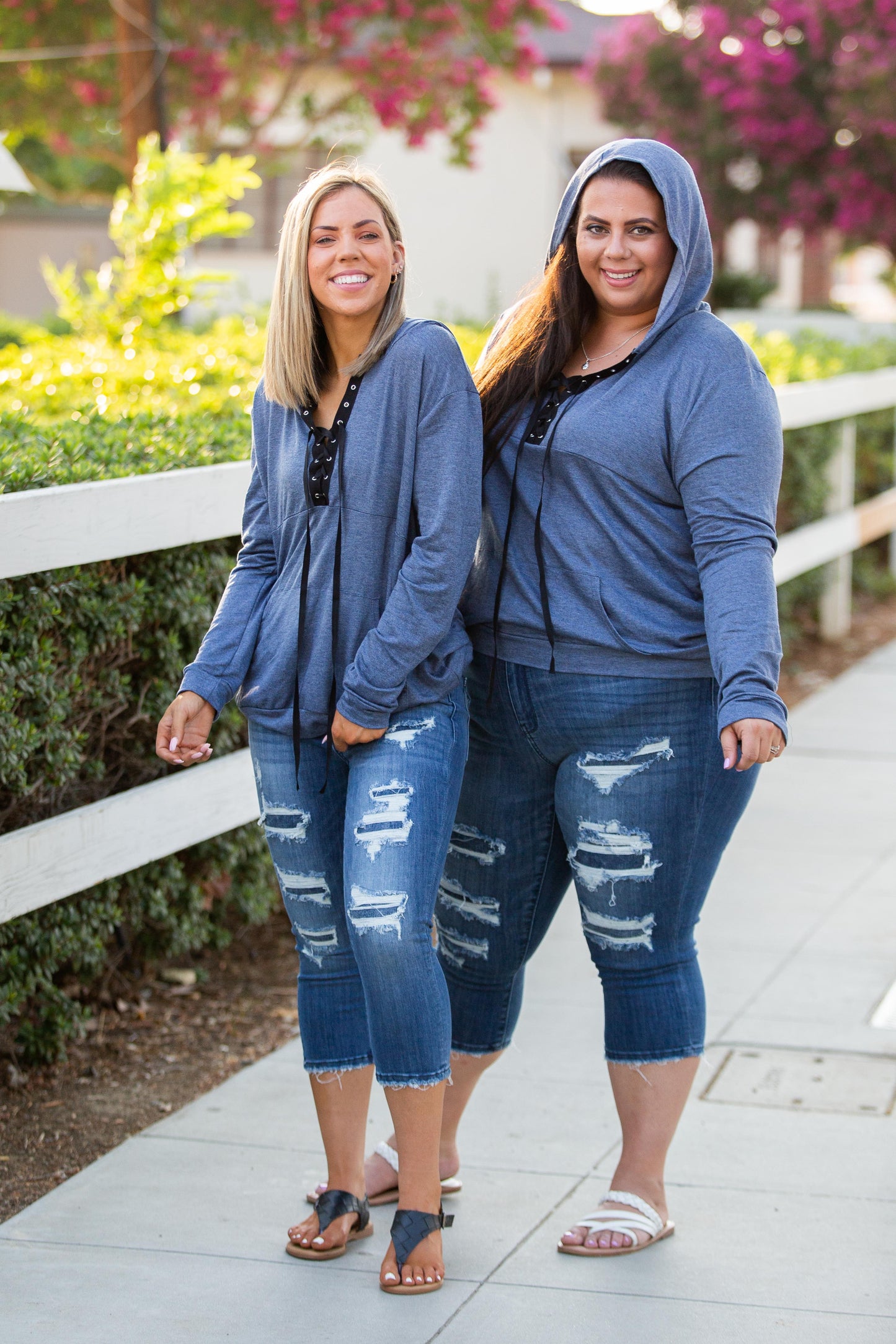 Blumin Chambray Lace Up Hoodie