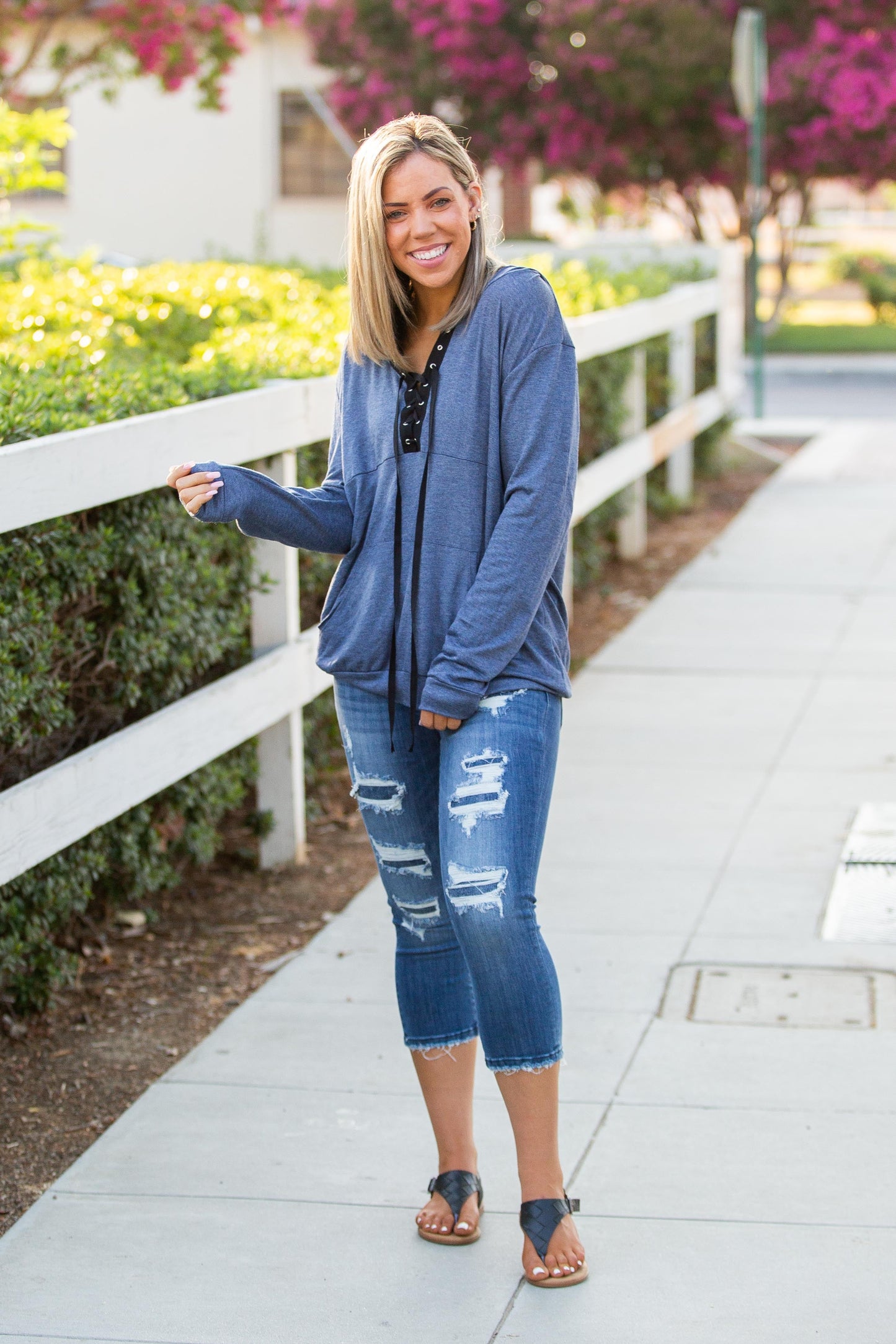 Blumin Chambray Lace Up Hoodie