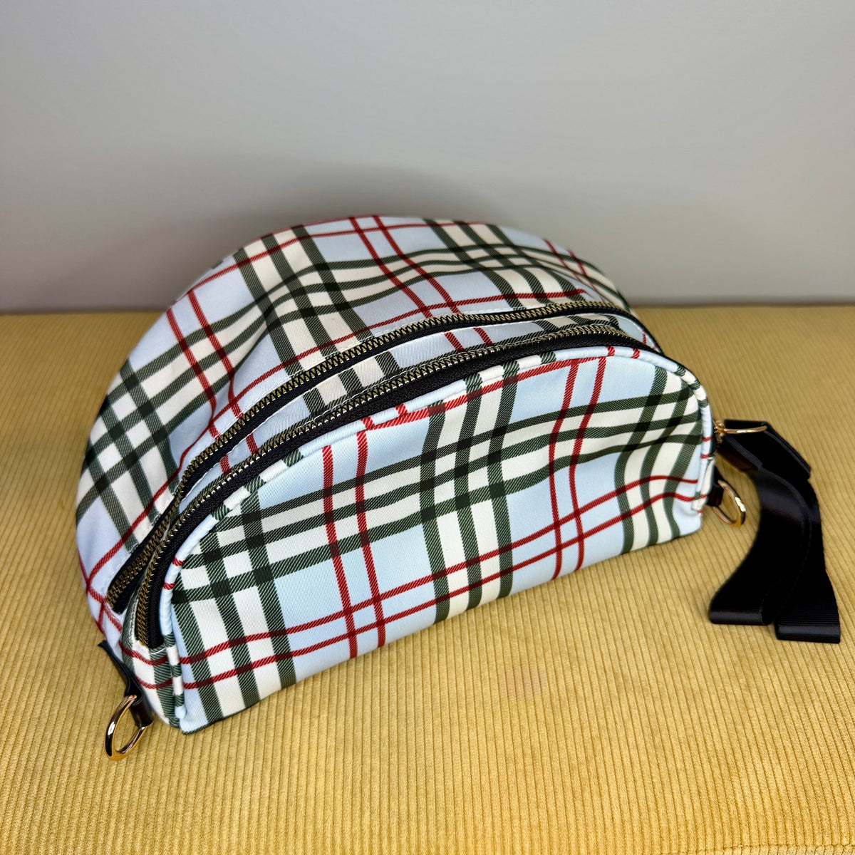 The Roni Nylon Crossbody - Plaid Blue