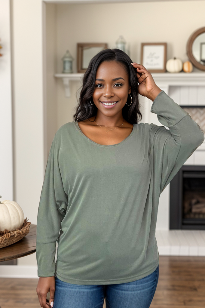 Sew In Love Dusty Olive Long Sleeve Dolman