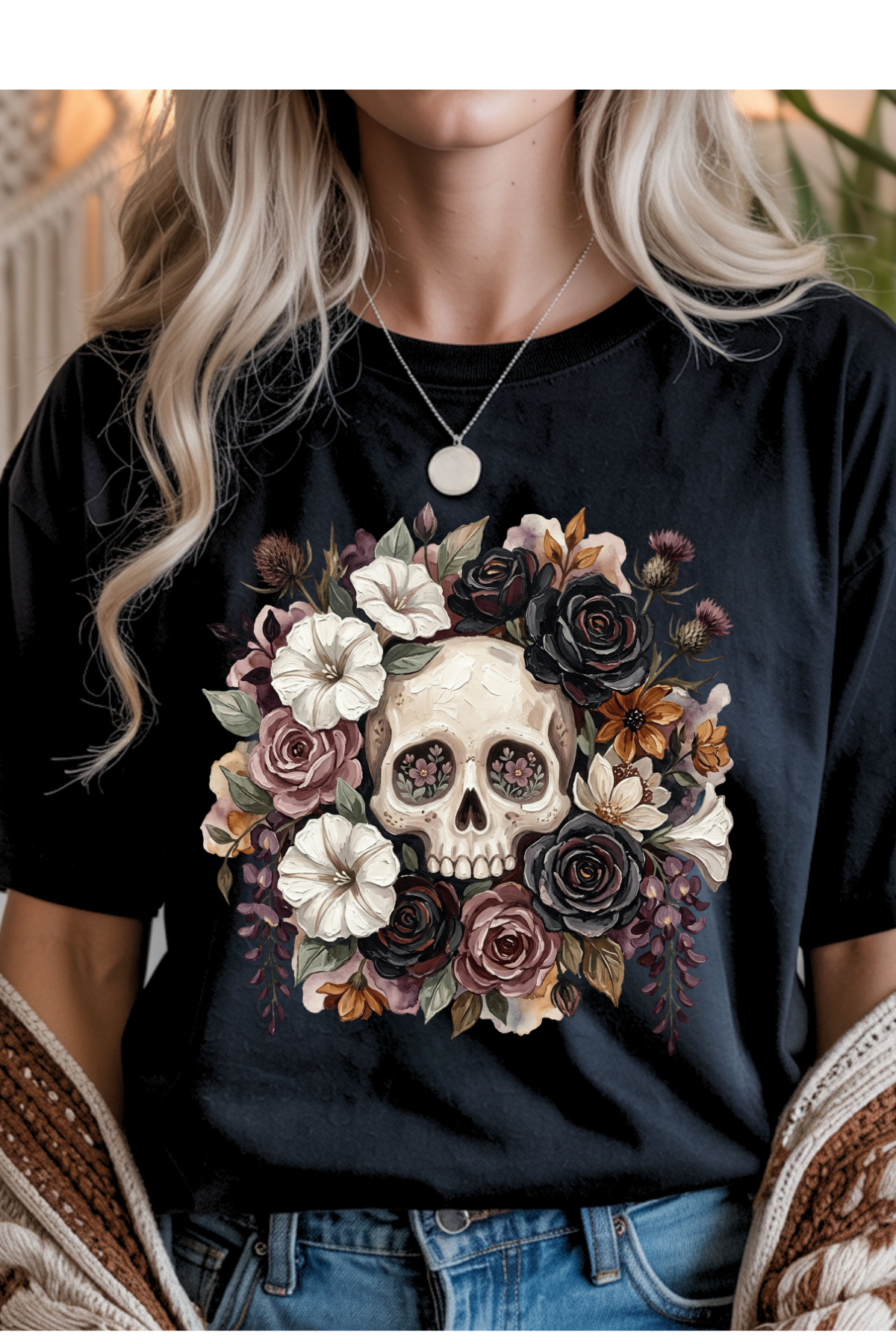 Avoiding Floral Skull Graphic Tee