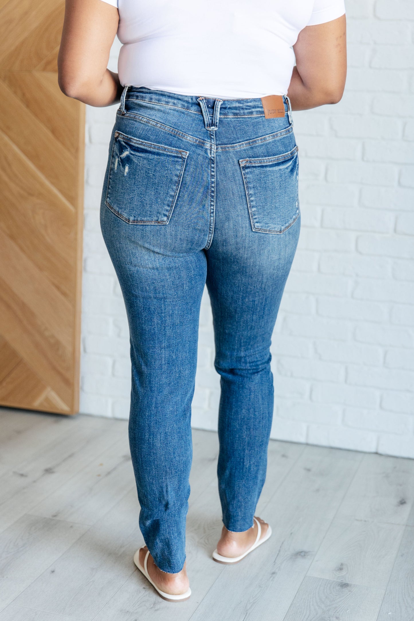 Judy Blue Alba High Rise Control Top Distressed Hem Skinny Jeans