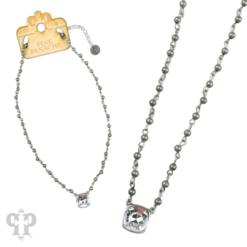 Pink Panache Austrian square crystal linked bead necklace, 12mm