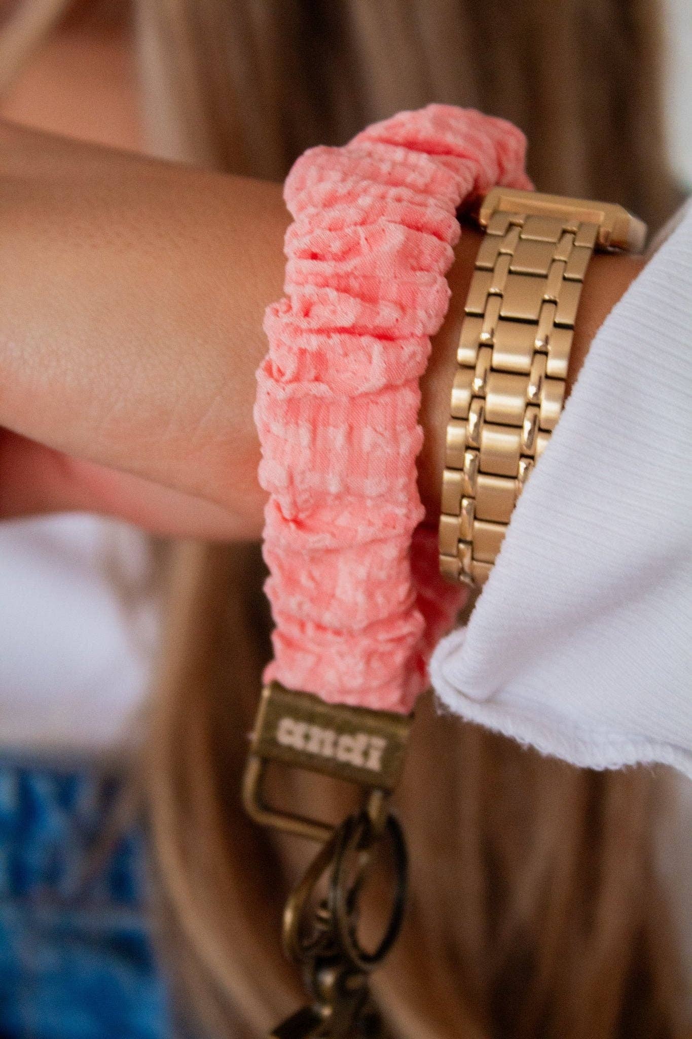 Andi Coral Gingham Keychain