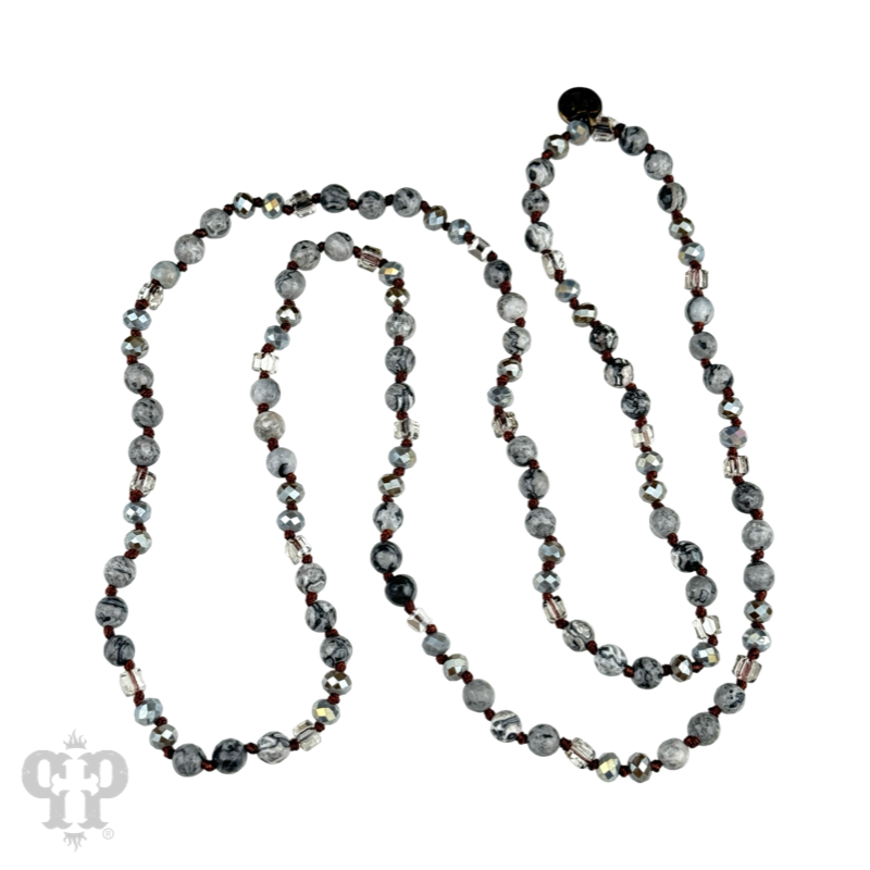 Pink Panache Gray mixed bead knotted layering necklace