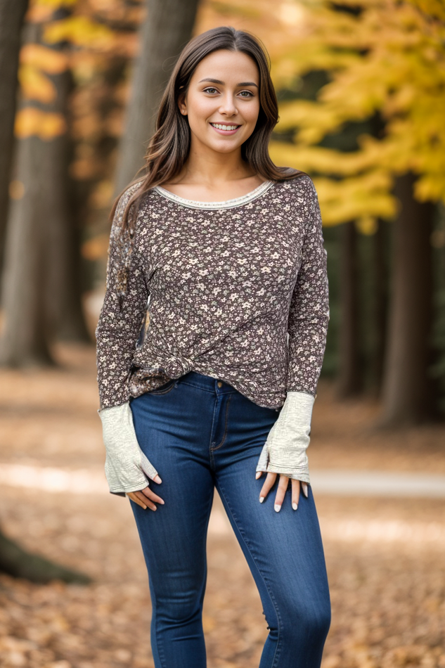 Lovely Melody Aster Floral - Thumbhole Top