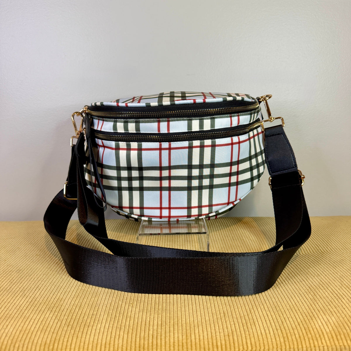 The Roni Nylon Crossbody - Plaid Blue