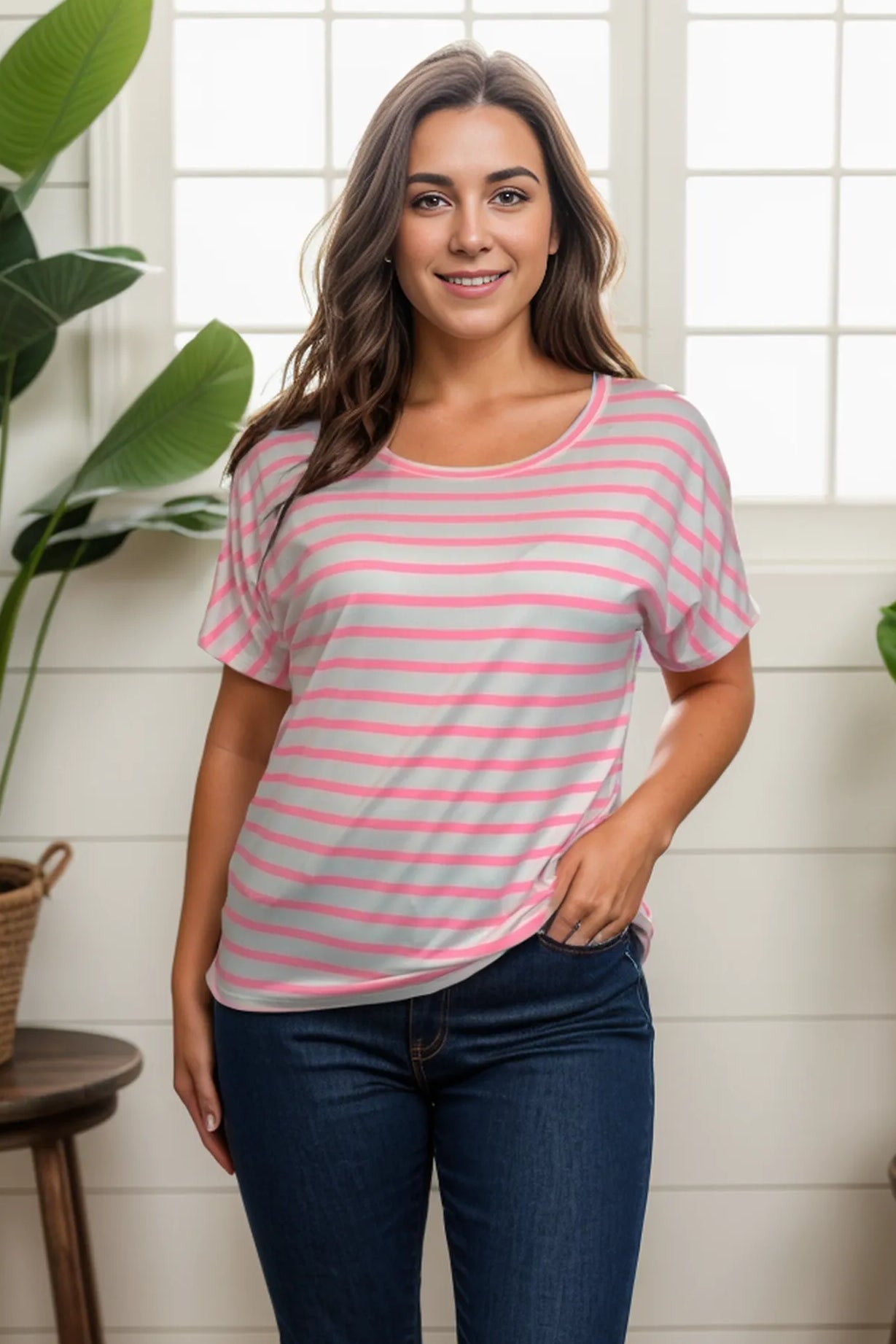 Shopin LA Bubblegum Stripes Twist Back Tee