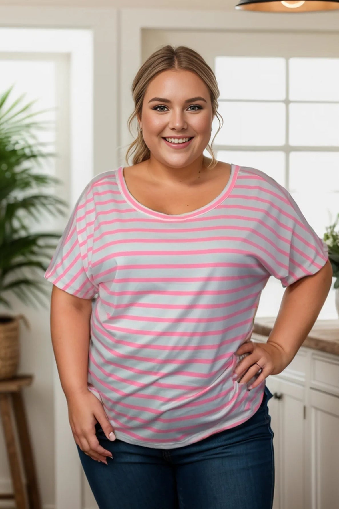 Shopin LA Bubblegum Stripes Twist Back Tee