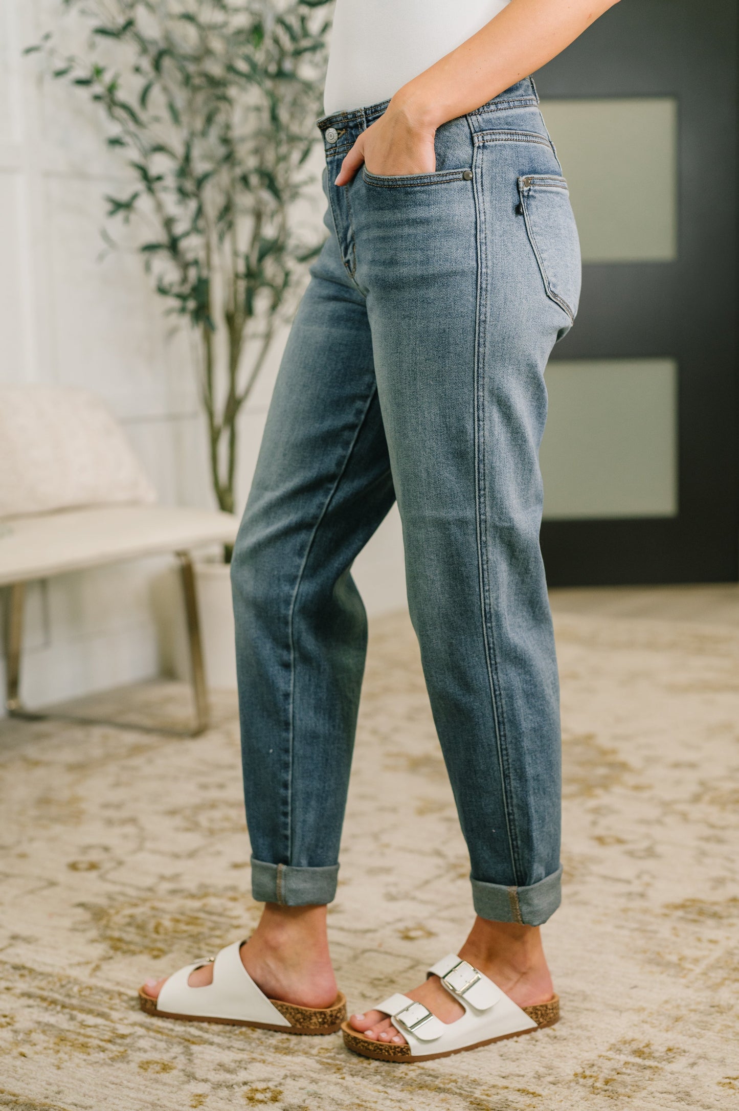Doris Mid Rise Boyfriend with Adjustable Back Tab + Hollywood WB by Judy Blue