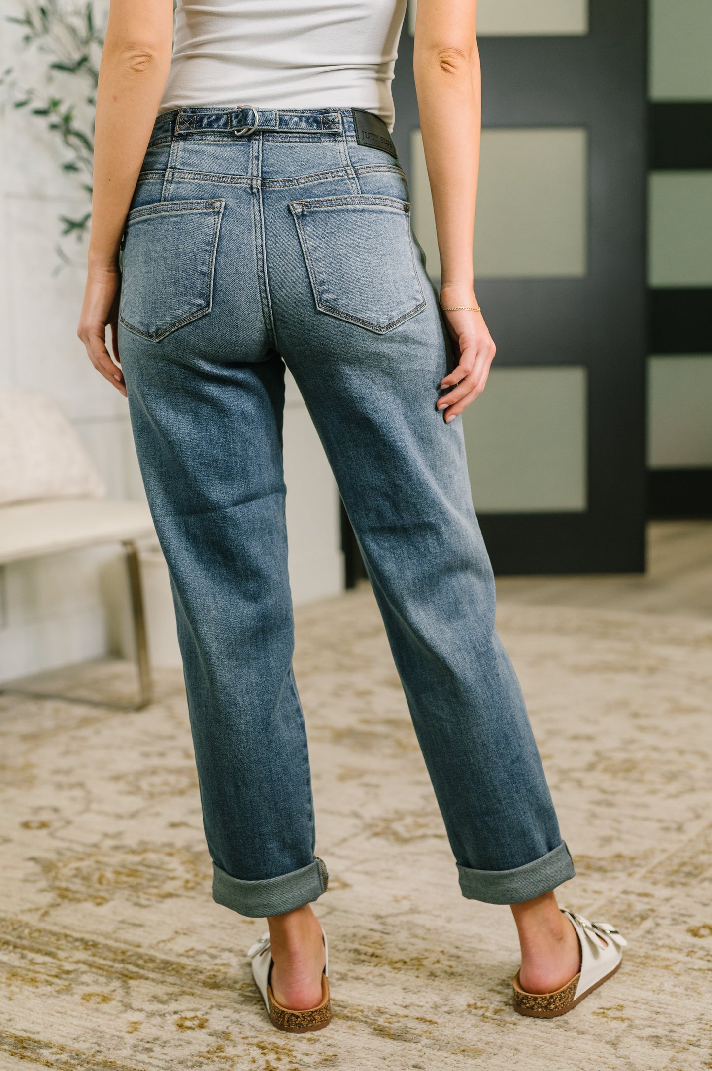 Doris Mid Rise Boyfriend with Adjustable Back Tab + Hollywood WB by Judy Blue