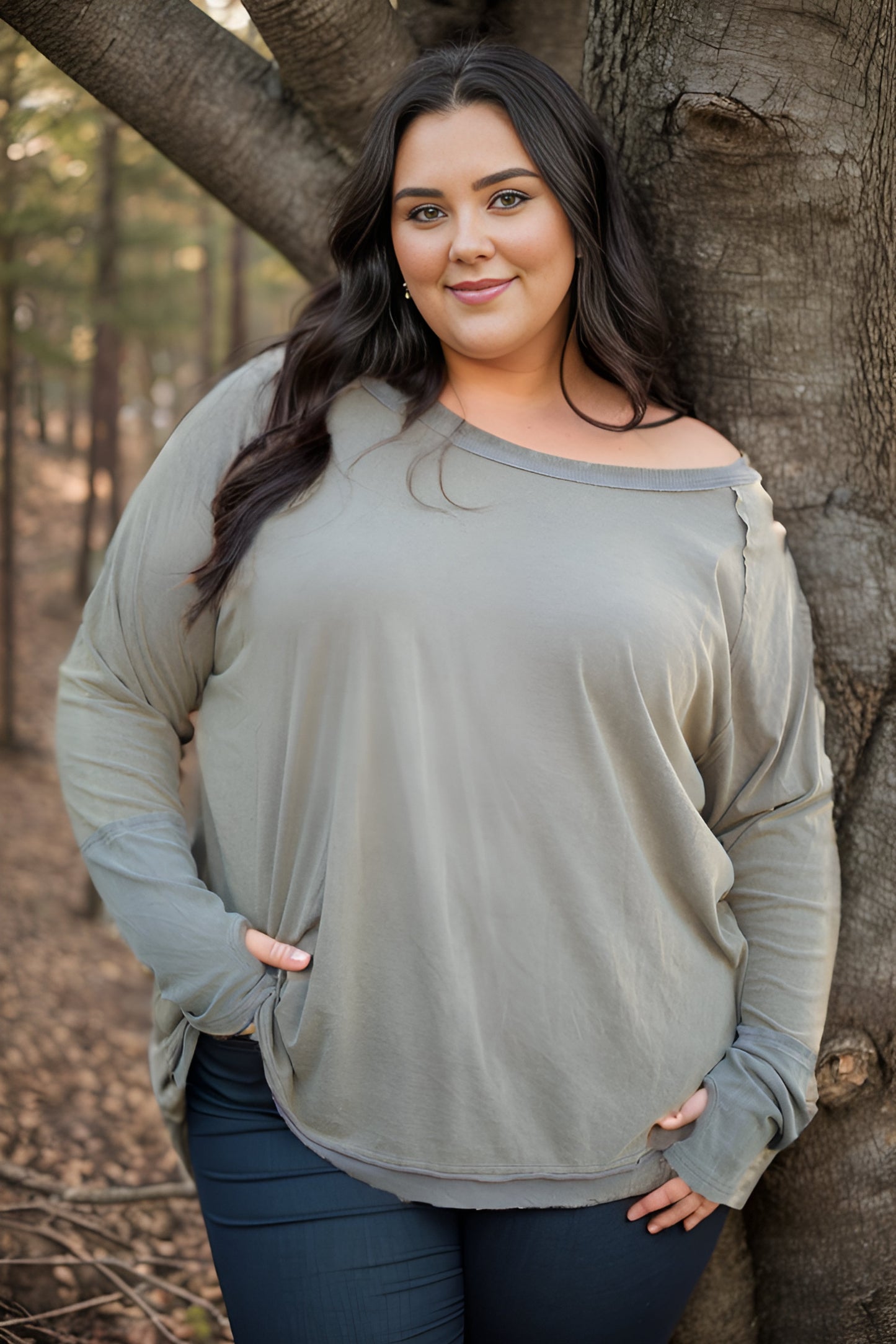 White Birch Earth Tones Thumbhole Tunic