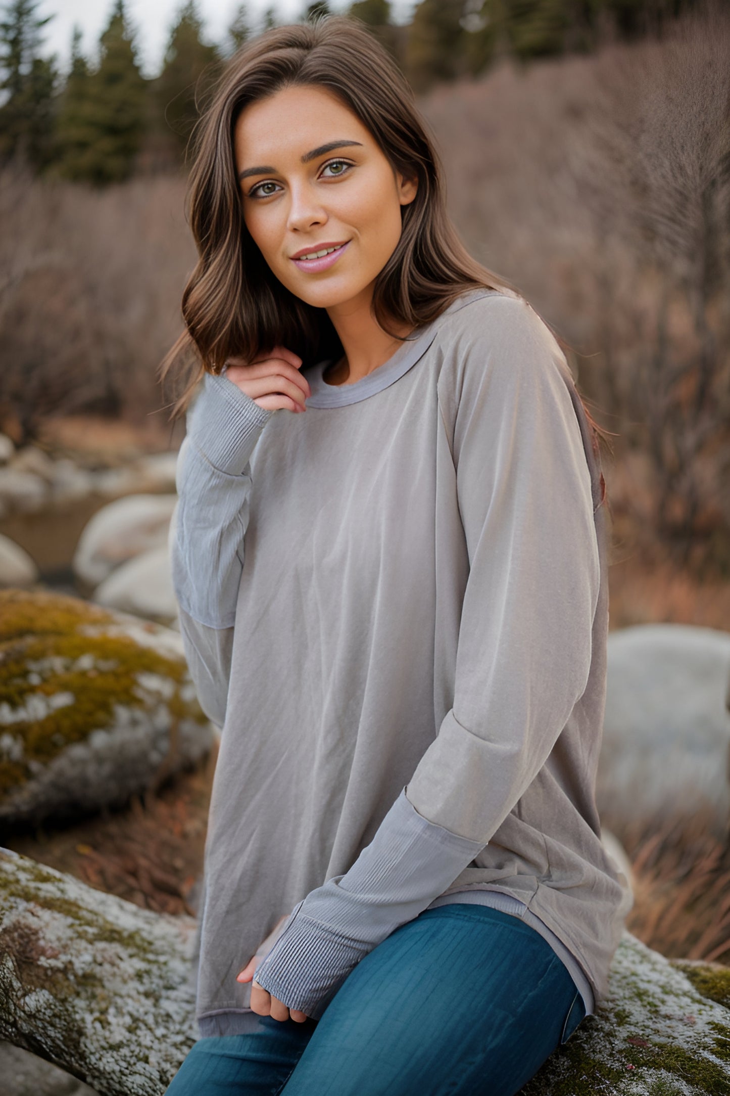 White Birch Earth Tones Thumbhole Tunic