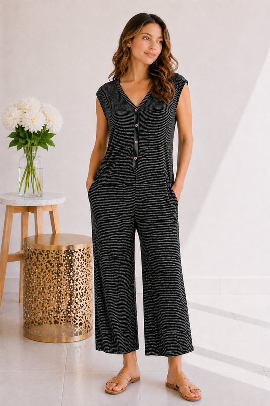 Very J Easy Days Striped Jumpsuit