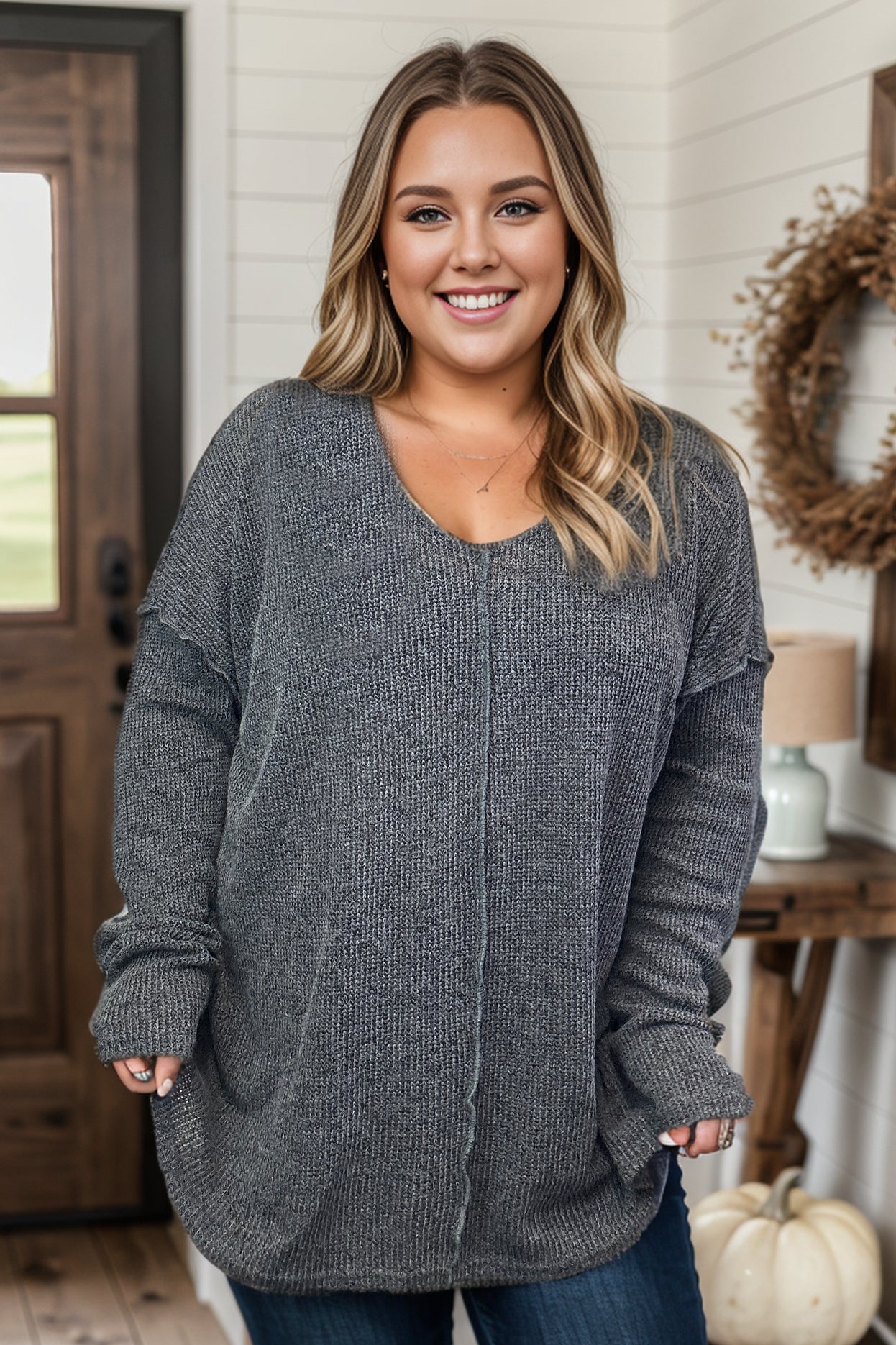 Shopin LA Gunmetal Grey - Knit Pullover