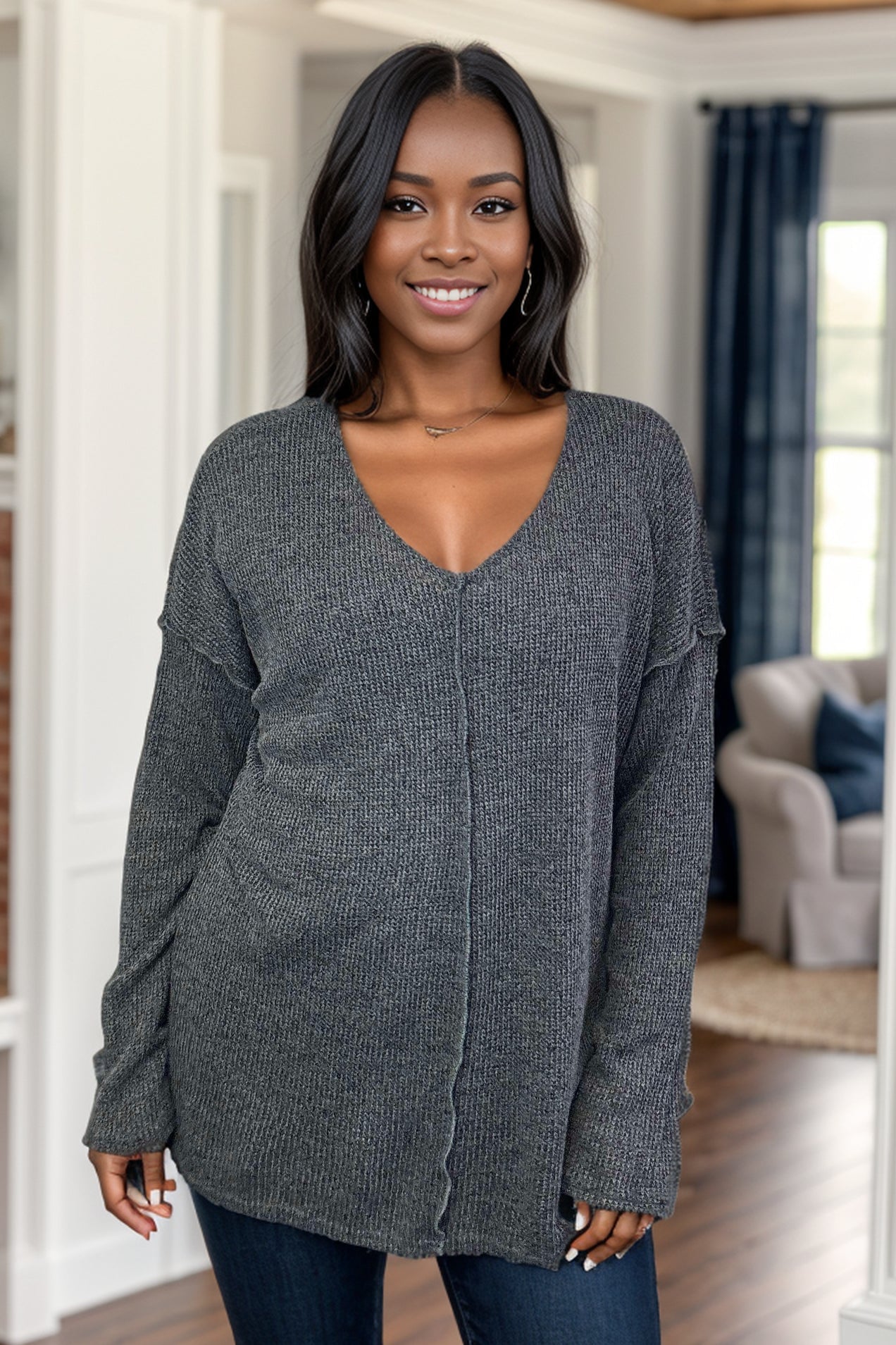 Shopin LA Gunmetal Grey - Knit Pullover